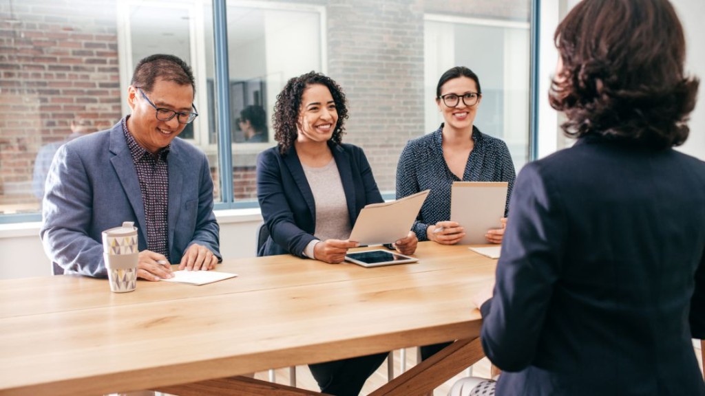 Stryker recruitment team meeting with an applicant during a professional interview